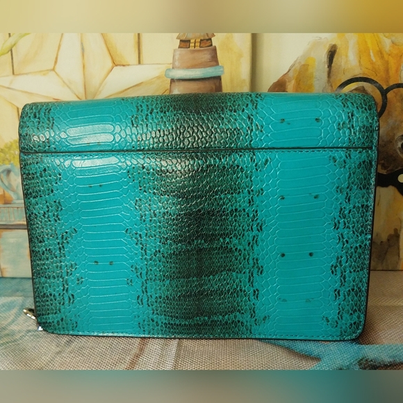 Michael Kors Tile Blue Python Embossed  NWOT Crossbody Purse - Picture 4 of 16